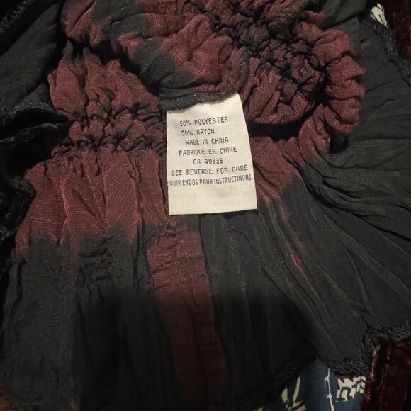 Vintage 90s Crushed Velvet Ruched Top Y2K Whimsigoth Black Red Blouse Stretchy - Picture 6 of 9